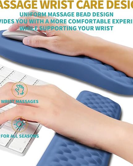 Hokafenle 2 in 1 Ergonomic Mouse Pad Wrist Support & Wrist Rest for Computer Keyboard Set, with Relieve Carpal Tunnel Pain Massage Bulge and Full Memory Gel Design (2In1 Set, Midnight Blue)