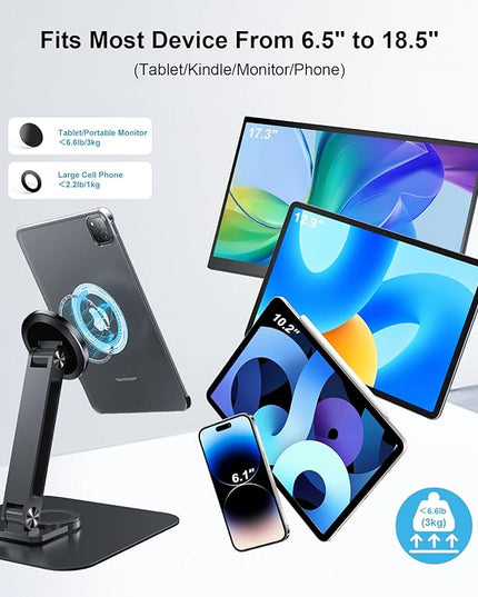 Adjustable Magnetic Stand Holder for 10-18.5 Inch Small Portable Monitor Tablet, Aluminum Alloy Foldable Arm Swivel Desk POS Stand Mount for iPad Air Mini Pro 12.9 13, Samsung Galaxy Tabs