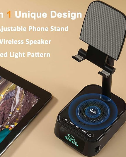 Gifts for Men Women, Phone Stand with Bluetooth Speaker, Birthday Gifts Him Her, Adjustable Height Phone Holder with HD Stereo Sound Fits All Phones &Tablet, Unique Gifts for Dad Mom Christmas