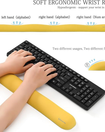 UnivoColors Design-Wave Keyboard Wrist Rest, Artificial Sheepskin+Memory Foam+Ergonomic+Anti-Slip Gel, Resilience Support During Work and Gaming,Keyboard Accessory,Yellow