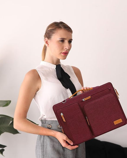 MOSISO 360 Protective Laptop Shoulder Bag,13-13.3 inch Computer Bag Compatible with MacBook, HP, Dell, Lenovo, Asus Notebook,Side Open Messenger Bag with 4 Zipper Pockets&Handle, Wine Red