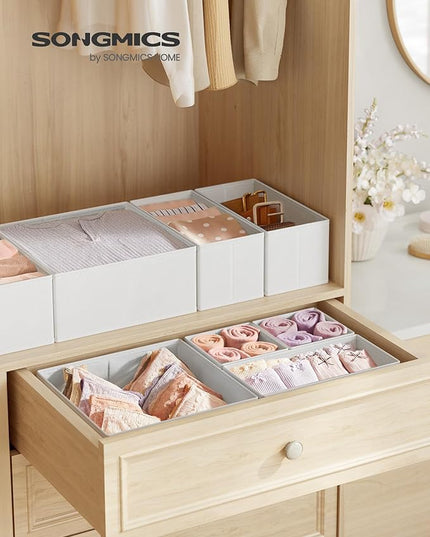 SONGMICS Drawer Organizers, Dresser Divider Organizers, Set of 18, Foldable Fabric Storage Boxes for Socks, Underwear, Bras, Ties, Scarves, Cloud White URDZ006W03
