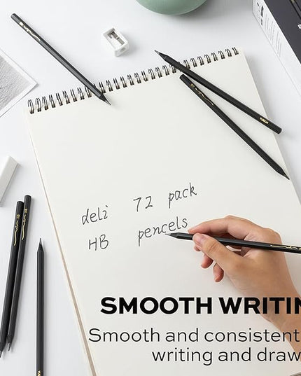 VUSIGN #2 Pencils Bulk, 72 Pack Pre-Sharpened HB Pencils, With 1 Sharpener & 2 Erasers for School, Office, Writing, Drawing Use,Black