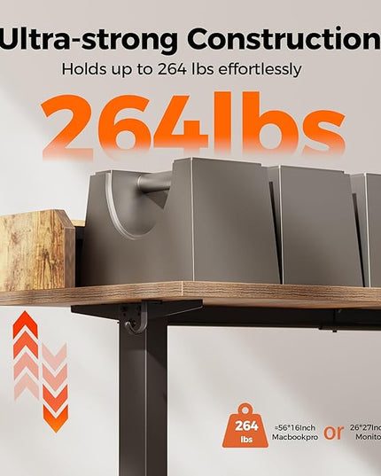 Agilestic L Shaped Standing Desk, Adjustable Height Corner Gaming Desk with Shelf, Sit Stand Up Desk, 63 x 55 Inch Home Office Computer Table, Rustic Brown
