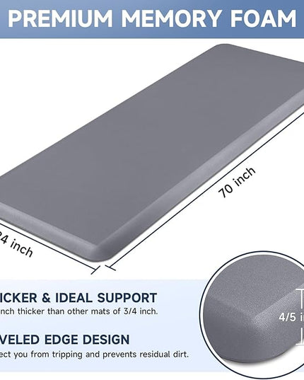 4/5 Inch Thick Kitchen Mats for Floor, StepRite Kitchen Rug for Standing Desk, Non-Slip, Thicker, Stain & Water Resistant, Comfort Anti Fatigue Floor Mat for Home, Kitchen, Office - Grey,70 * 24''