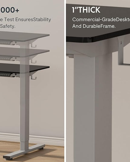 FLEXISPOT EN1 One-Piece Electric Height Adjustable Desk, 48 x 30 Inches Standing Desk Stand Up Desk Workstation (Silver Frame + 48 in Black Top, 2 Packages)