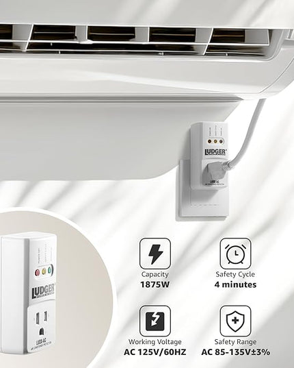 Ludger Power Surge Protector (LUDX-AC), ETL Certified, Reliable Protection, 4-Minute Safety Cycle, 3 Modes LED Indicator, 2/3 Prong Outlets, Fire-Resistant