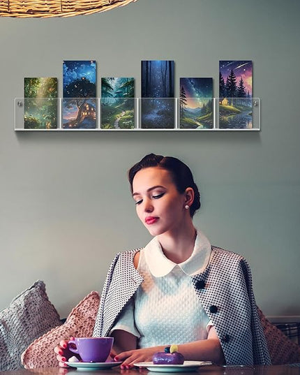 4 Pack Acrylic Brochure Holder Wall Mount 6 Pockets Brochure Holder Wall Mount Magazine Rack Clear Bookshelf Literature Storage Rack Pamphlet Display for Waiting, Living Room, Office Pamphlet Display