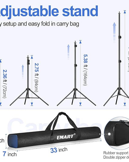 EMART Backdrop Stand 10x7ft(WxH) Photo Studio Adjustable Background Stand Support kit with 2 Crossbars, 8 Clamps, 2 Sandbags and Carry Bag for Parties, Events Decoration, Wedding, Photography
