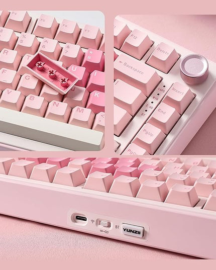 YUNZII B75 PRO Wireless Mechanical Keyboard,75% Layout with Knob,Hot Swap Gasket Custom Structure,Creamy Pre-lubed Switches,RGB Backlit,Bluetooth/Type-C/2.4G for Win/Mac(Cocoa Cream V2 Switch,Pink)
