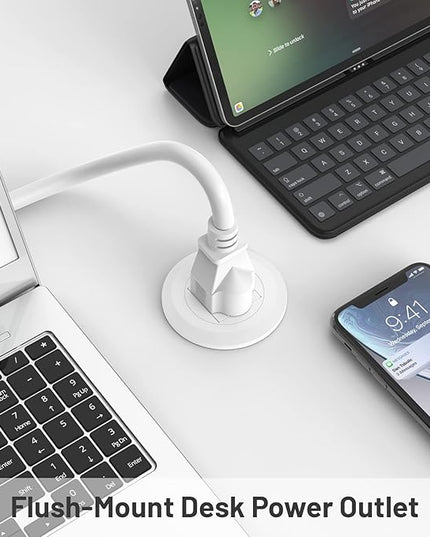 Mini Desktop Power Hub Grommet, Desk Outlet Charge Stantion Build-in 1 US Standard Outlet with 6.56 FT Extension Power Cord,Recessed Power Strip Socket for Table Cabinet Sofa Nightstands