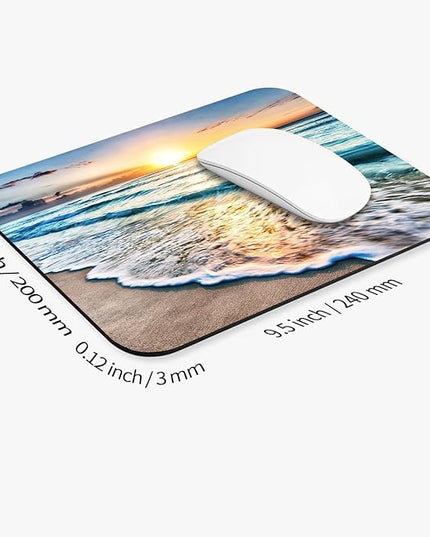 Square Mouse Pad Beach Sunset, Personalized Premium-Textured Custom Mouse Mat Design, Washable Mousepad Cloth, Non-Slip Rubber Base Computer Mouse Pads for Wireless Mouse