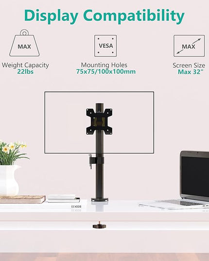 WALI Single Monitor Mount, Monitors Desk Mount, Single Monitor Arm Holds Screen Up to 32inch, 22lbs, Fully Adjustable Mount Designed for Home Office Application(M001S), Black