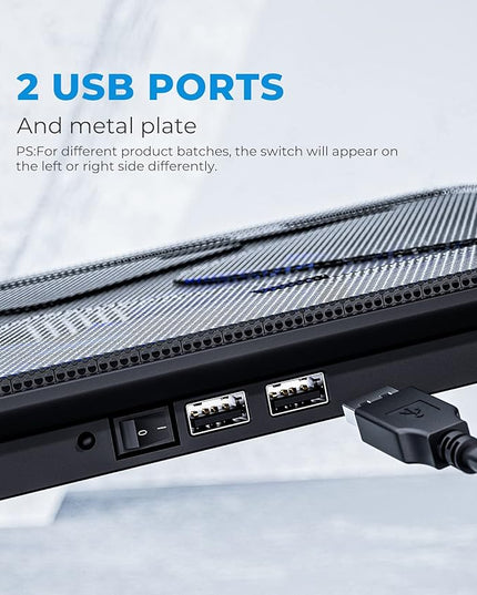 havit HV-F2056 15.6"-17" Laptop Cooler Cooling Pad - Slim Portable USB Powered (3 Fans), Black/Blue