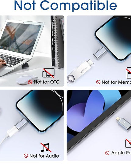TechMatte Female USB C to Male Lightning Adapter 2 Pack 2.2A Charging Data Transfer, Compatible with iPhone 14, 13, 12, 11 Xs iPad iPod AirPods, Not for Audio Headphones/OTG Firewire Anti-Lost, Grey