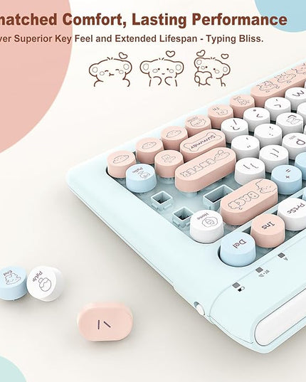 Wireless Bluetooth Keyboard for iPads Tablet Mac PC Laptop Desktop Smart Phone,Cute Typewriter Style Computer Keyboard with Round Raised Keys,Colorful Mini iPad Keyboard for Kids Girl Women-Cream Blue