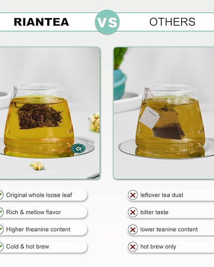 RIANTEA Organic Jasmine Green Tea Bags 100% Natural Whole Leaf Low Caffeine Cold Brew Tea Bag Non-GMO Premium Green Tea Chinese Tea Bags for Gifts Office Reception (36 Counts)