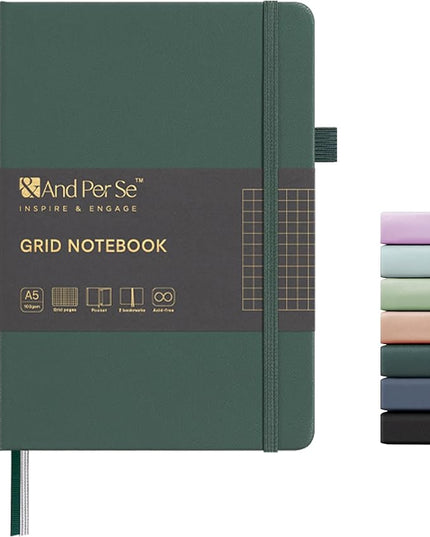 &And Per Se Graph Journal Notebook, 160 Pages, 5.7 x 8 inches College Ruled Thick Paper Notebook Journals for Writing, Grid Hardcover Notebook(1 Pack, green)