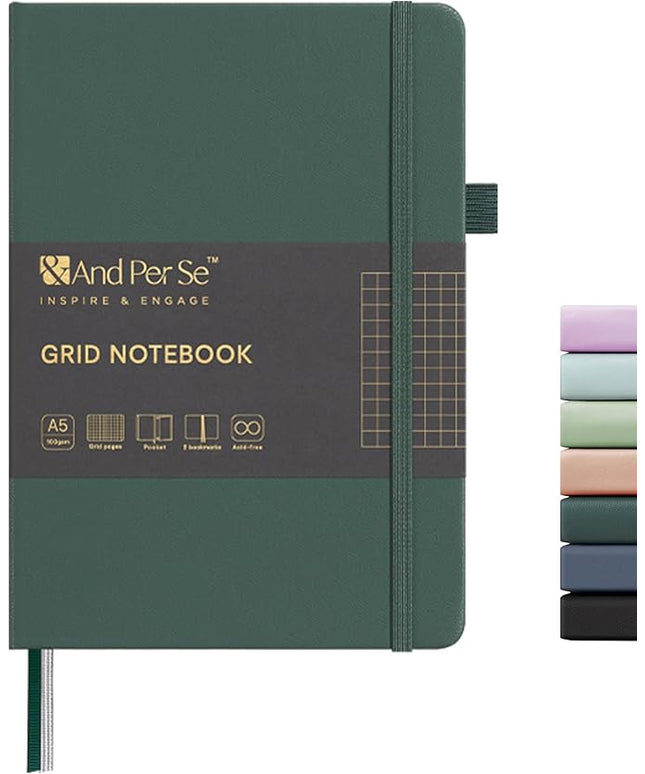 &And Per Se Graph Journal Notebook, 160 Pages, 5.7 x 8 inches College Ruled Thick Paper Notebook Journals for Writing, Grid Hardcover Notebook(1 Pack, green)