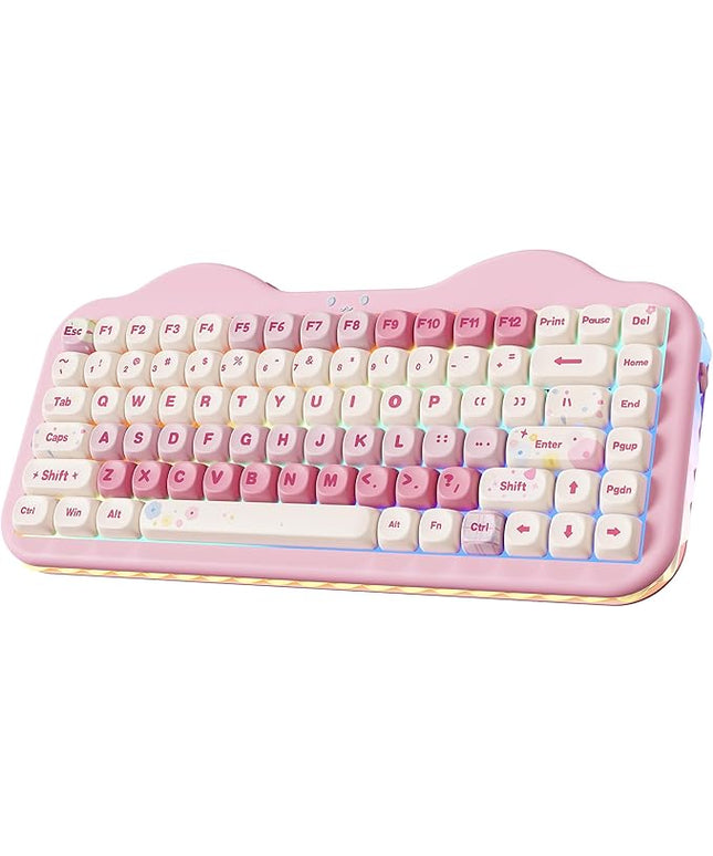 YUNZII C75 Wireless Mechanical Keyboard,75% Layout, Hot-Swappable NKRO,BT5.0/2.4G/USB-C Mode,Dye-Sub PBT MOA Keycaps,RGB Gasket Mount,Cute Cake Design for Mac/Win/Gaming (Pink, Milk V2 Switch)