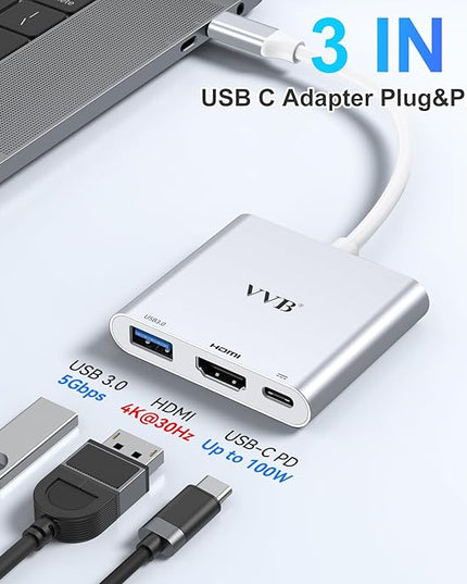 USB C to HDMI Adapter,USB-C Adapter Hub with 4K HDMI,USB3.0,Type C PD Charge Port 4K Multiport Digital AV Converter for iPad Pro/air,MacBook Pro/air,Tablet,Switch and More USBC Device