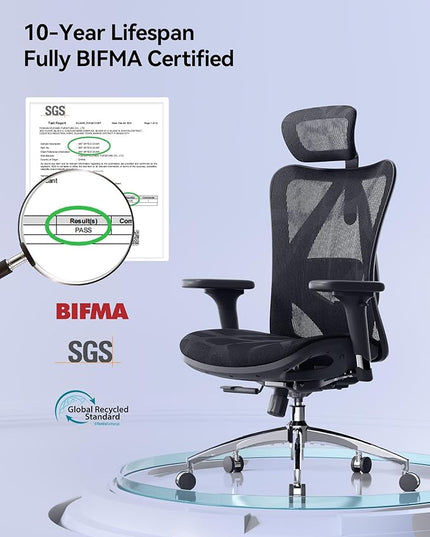 SIHOO M57 Ergonomic Mesh Office Chair, High Back Home Desk Chair with 3D Armrests, Lumbar Support and Adjustable Headrest, Comfortable Computer Chair, Big & Tall Office Chair Hold 330 LBS-Black