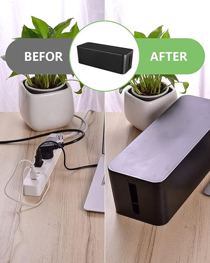 Cable Management Box, Large Cord Organizer Box to Hide Power Strip & Under Desk,TV Computer Wires Cable Organizer Hider Box with Cable Clips&Reusable Cable Ties for Home/Office(Black)