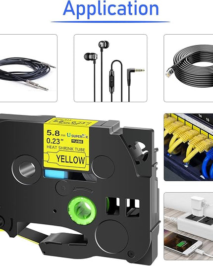 3 Pack Compatible for Brother Ptouch HSe-611 HSe611 HS-611 HS611 Black on Yellow 5.8mm 0.23'' Heat Shrink Tubing Label Tape for Wire Cable use in PT-D600 P700 P750W P900 Label Printer