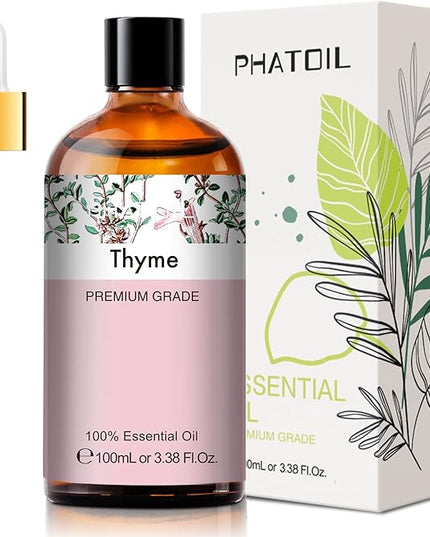 Thyme 3.38fl.oz Essential Oil, PHATOIL Aromatherapy Essential Oils for Diffuser, Humidifier, Perfect for DIY Soap, Candle, Bath Bombs Making(100ml)