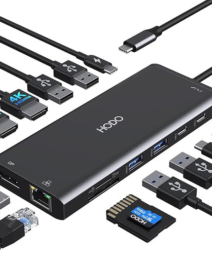 Dell HP USB C Docking Station - Dual/3 Monitor Triple Display, 2X HDMI 4K, DP, Ethernet, 6 USB, PD, SD/TF, Audio, Adapter 14 in 1 for Lenovo