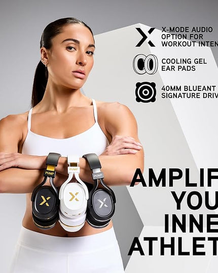 BlueAnt Pump X Wireless Over-Ear Headphones, Bluetooth, Powerful Bass, Active Noise Cancelling & Transparency Mode, Interchangeable Ear Cups, All-Day Comfort for Gym and Training, Black/Gold