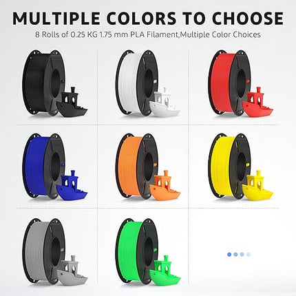 ELEGOO 250g PLA 3D Printer Filament Bundle 1.75mm, 8 Colors Dimensional Accuracy +/- 0.02mm, 8 Pack 250g Spool for Most FDM 3D Printer, Black/White/Red/Dark Blue/Gray/Yellow/Orange/Neon Green