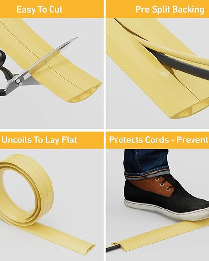 D-Line 6ft Floor Cord Cover, Floor Cable Protector, Extension Cord Cover, Protect Wires & Prevent Cable Trips, Cable Management Solution - Cord Cavity = 0.63" (W) x 0.31" (H) - Safety Yellow