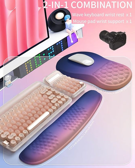 Hokafenle 2in1 Combination, Wave Keyboard Wrist Rest and Ergonomic Curvature Mouse Pad Wrist Support for Relieve Wrist Pain, Filled with Soft Cushion Memory Foam, Dawn