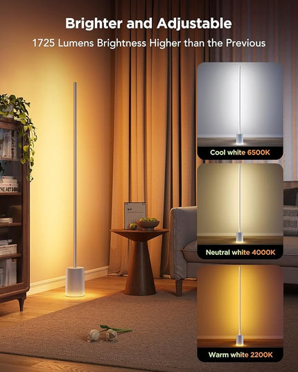 Govee Floor Lamp 2 with Matter, RGBIC, Warm Cool White LED, Alexa Compatible, 1725lm, Music Sync, Scene Modes, Smart Floor Lamp for Living Room, Bedroom, Silver(1 Pack)