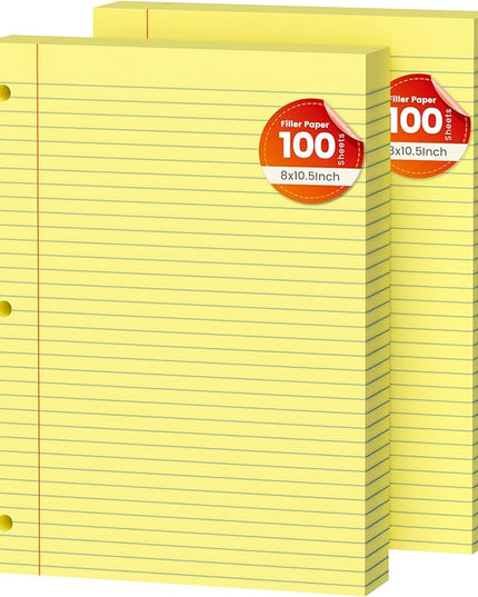 Yellow Loose Leaf Paper 200 Sheets Colored Filler Paper 2 Pack 8 * 10.5 College Ruled Paper 3-Hole Punched Paper for 3-Ring Binders Notebook Lined 8" x 10.5"