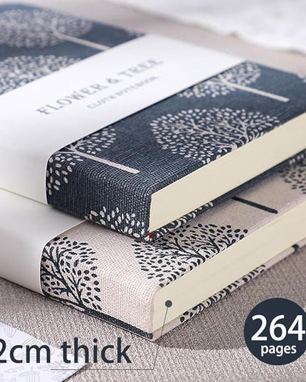 Linen Notebook, Hardcover Cloth Journal, B6, 264 Pages, 5x7 Small Lined Notebook & Sketchbook, Lay Flat, White Tree Navy Blue Fabric, Dirt-proof, Suitable for Outdoor Sketching