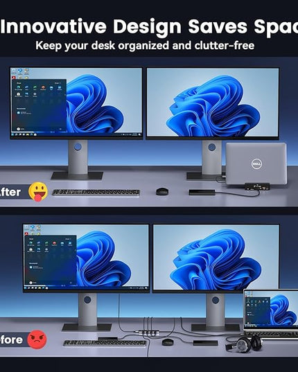 TobenONE 18-in-1 Triple 4K@60Hz Monitor Docking Station with 150W Power Supply, USB C Laptop Docking Station Stand(Single 4K@144Hz), 2.5Gbps Ethernet, 2 HDMI & DP, 8 USB, for Windows&ChromeOS