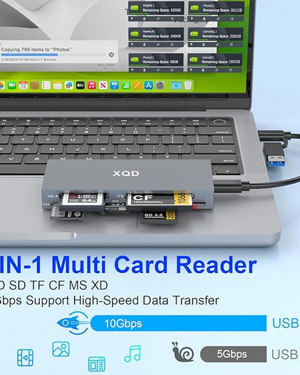 8 in 1 XQD Card Reader, 10Gbps Multi XQD Reader for Sony G/M Series, Lexar 2933x/1400x USB Mark XQD Card/CF/XD/MS/TF/SD Reader, USB C USB 3.0 Memory Card Reader for Windows/Mac OS/Linux/Android