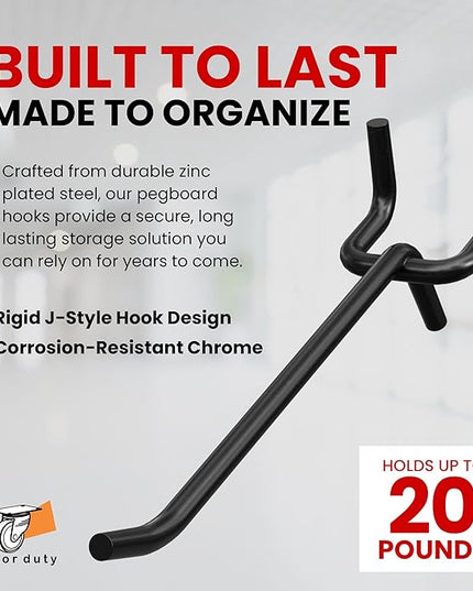FactorDuty 200 Pack 4" Length Steel Black PEG Board Pegboard Shelving Hooks Wholesale Lot 20 lbs PEG Hooks Organizer Tools for Craft Storage, Garage, Kitchen, Tools and More