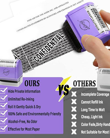 Miseyo Identity Theft Protection Roller Stamp Set - Purple (6 Refill Ink Incleded)
