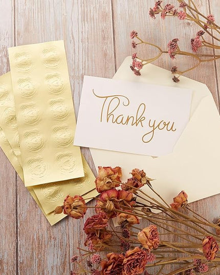 50 Pack Cream A6 Envelopes with Cards 4x6 Thick Folded Cardstock and Gold Stickers for Greeting Cards, Wedding, Birthday, Invitations, Baby Showers (Cream, 4x6)