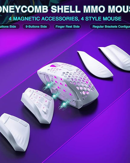 SOLAKAKA SM809 Pro Gaming Mouse with 9 Side Buttons,24000 DPI RGB Mouse for Gamer,16 Programmable Macros MMO Mouse,White