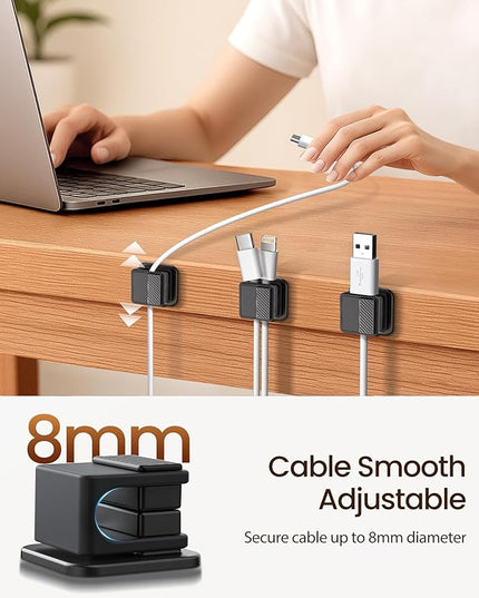6 Pack Magnetic Cable Clips, Glow in The Dark Cable Holders, GolbinBox Cord Organizer with Shockproof Silicone, Fits up to 8mm Adhesive Cord Clips for Desk, Wall, Nightstand, Car, Home, Office, Black