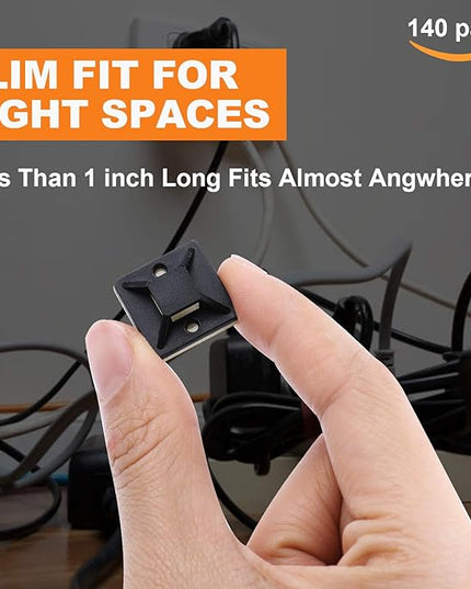 140 Pack 3/4" Zip Tie Adhesive Mounts Self Adhesive Cable Base Holders with Multi-Purpose Tie wire clips with screw hole,Anchor stick on wire holder,Black