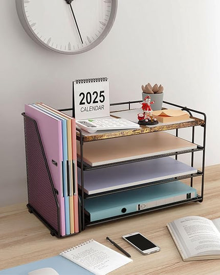 gianotter 4-Tier Paper Organizer With Magazine Holder, Desk Organizers and Accessories, Desk Accessories & Workspace Organizers, File Organizer for Office Supplies Storag (Wood, 4-Tier)