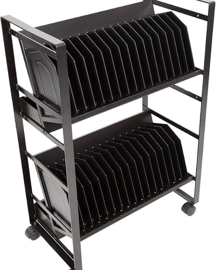 Line Leader 32-Device Mobile Charging Station | Steel Rolling Cart for Laptops, Tablets, & Chromebooks | Open Design with Dividers & UL-Certified Surge Protection | Portable Charging Stand (Black)