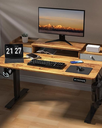 48 x 30 Inch Electric Standing Desk with 2 Drawers, Adjustable Height Widened Stand Up Desk with Storage, Sit to Stand Ergonomic Workstation for Home Office, Light Rustic