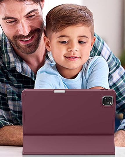 ZryXal iPad Pro 11 Inch Case (M5) 2025/ (M4) 2024 (Model: A2836/A2837/A3006), Trifold Stand Smart Cover with Pencil Holder and Soft TPU Back, Auto Wake/Sleep (Wine)