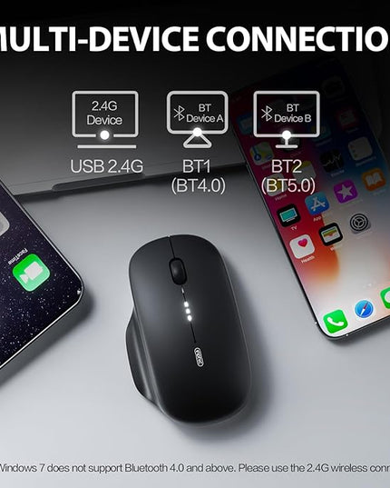 INPHIC M1 II Wireless Mouse Bluetooth, 80g Tri-Mode (Bluetooth 5.0/4.0+USB) Computer Mouse, Visible Battery Leval, Type-C Charging, for Windows/PC/Mac/Tablet/Laptop - Black